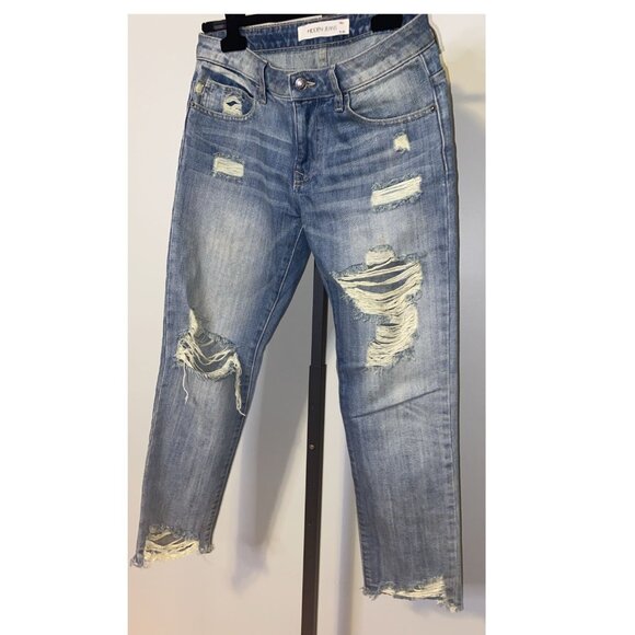 Hidden Jeans Pants - Hidden Jeans Raw Hem Distressed Patched